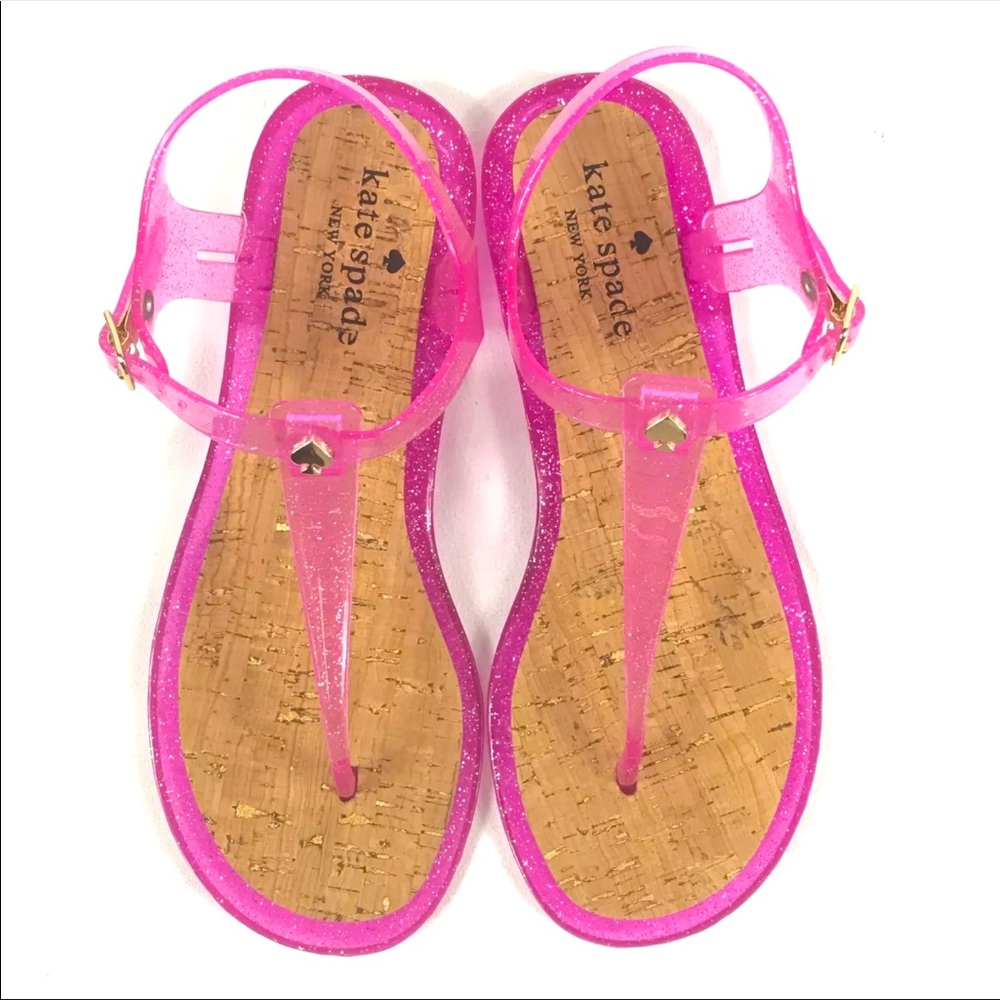 Kate Spade Pink Glitter Jelly Yari Ankle T-Strap Sandal Cork